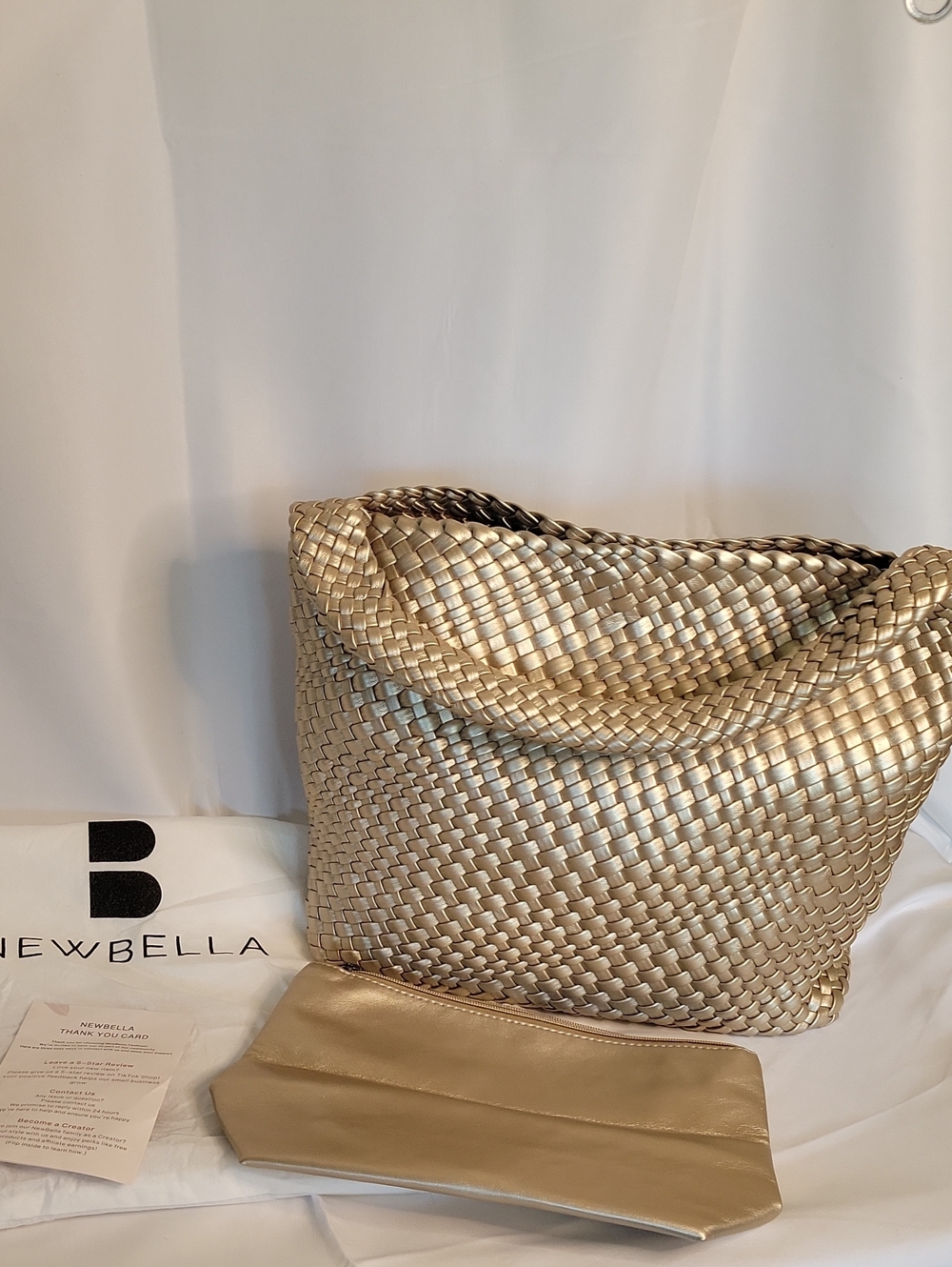Newbella Metallic Gold Woven Hobo Shoulder Bag